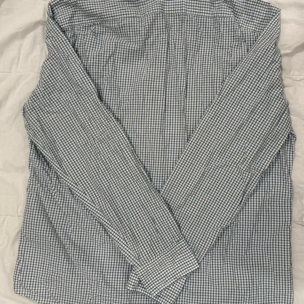 Men's J. Crew Blue and Green Checked Long Sleeve Button Up Shirt, Large
